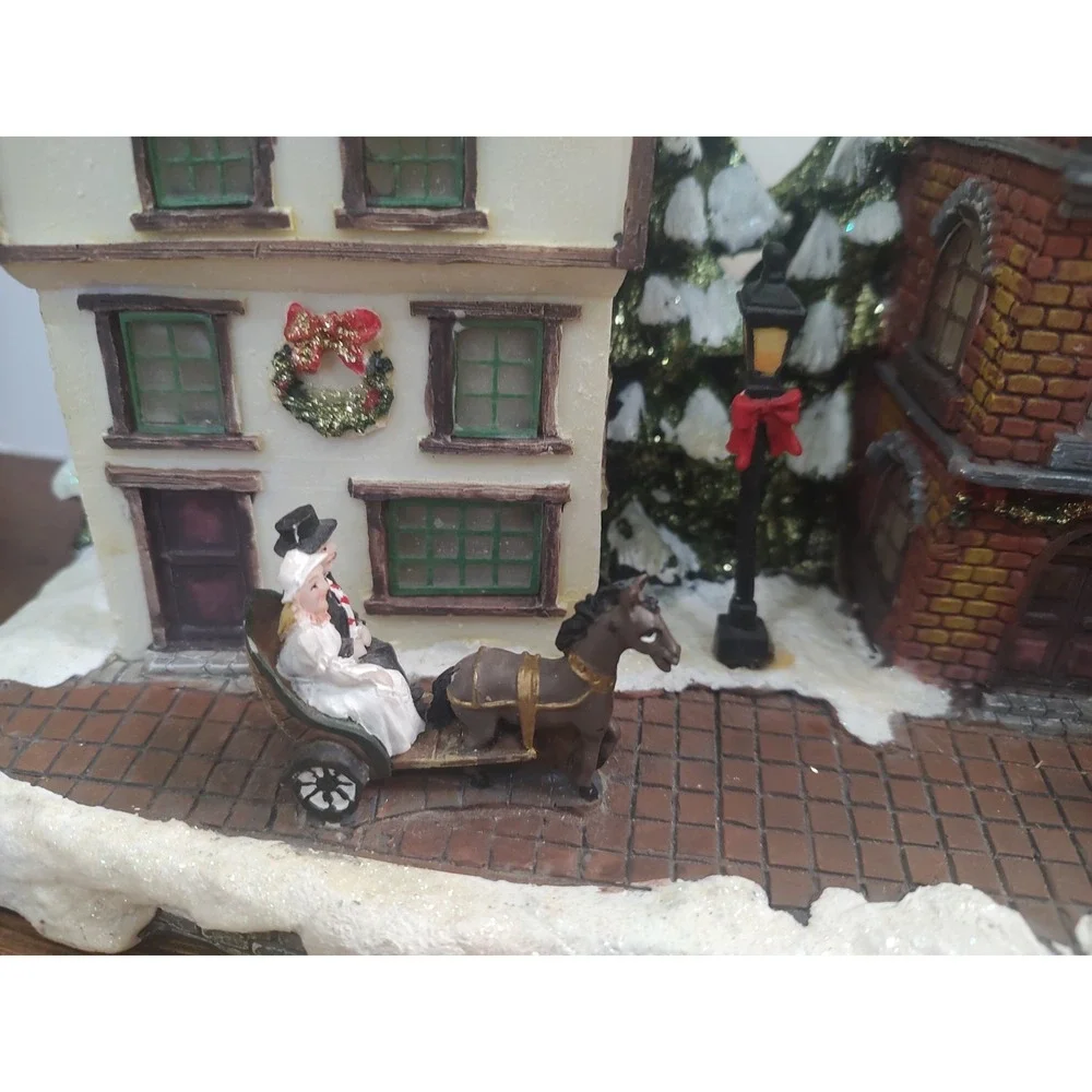 Light Up Christmas Village Cobblestone Street Horse And Carriage Town Scene